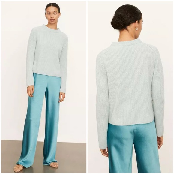VINCE Mint Cashmere Shaker Rib Pullover Crewneck Sweater Women’s Size Medium - Picture 1 of 13